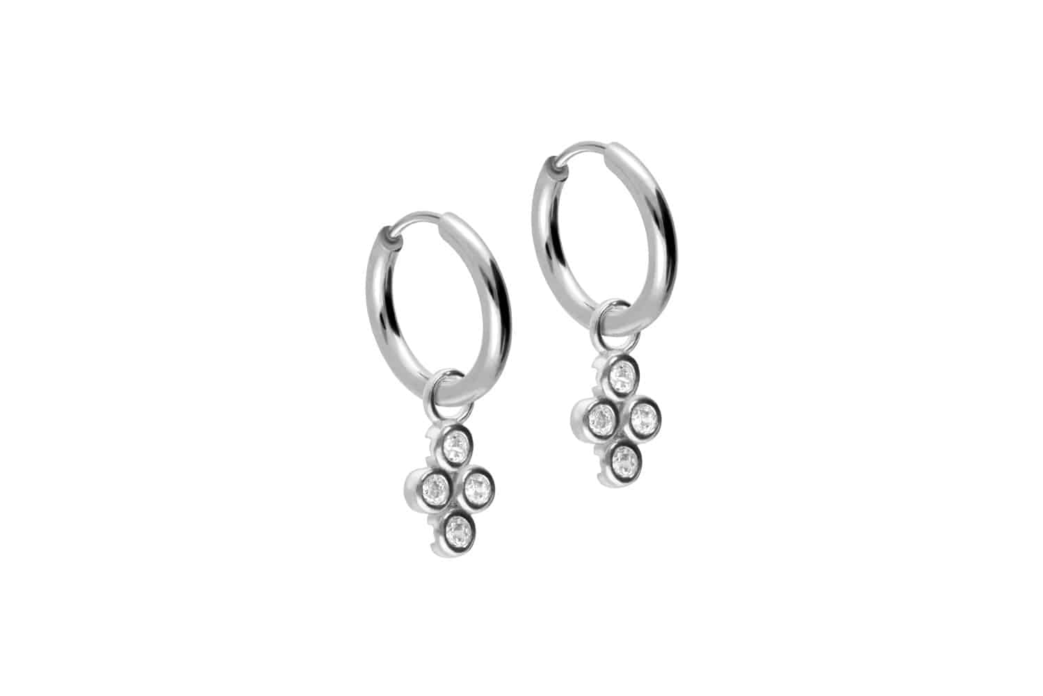 Chirurgenstahl Ohrclicker Creolen 4 EINGEFASSTE KRISTALLE von Piercingline